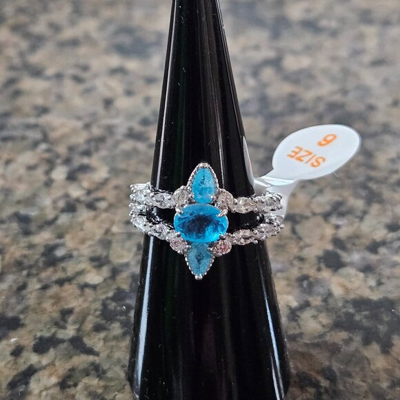 Bomb Party RBP7480 "Call It A Mood" Blue Quartz & Aquamarine Ice Crystal Sz 6 - Picture 1 of 5